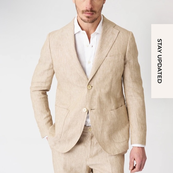 120% Lino Men’s Slim fit Single breasted blazer with patch pockets in baby blue - Picture 1 of 8